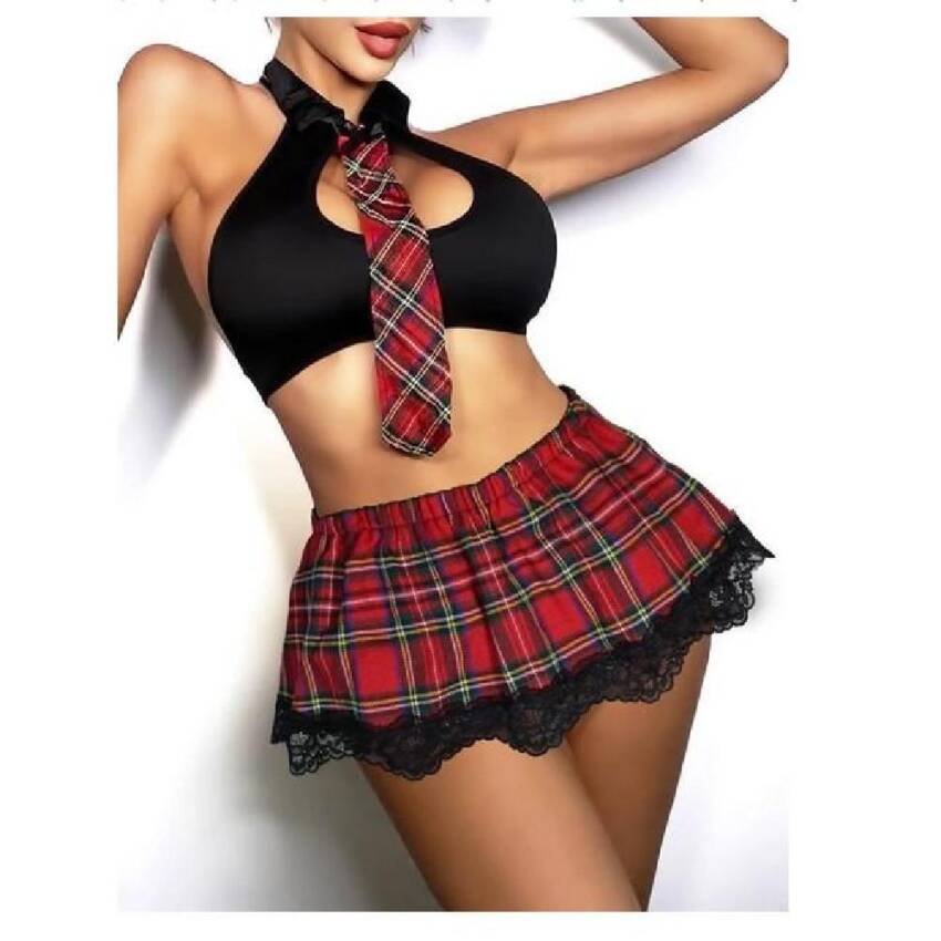 Lenceria Sexy Babydolls traje de tartán con tanga 2023