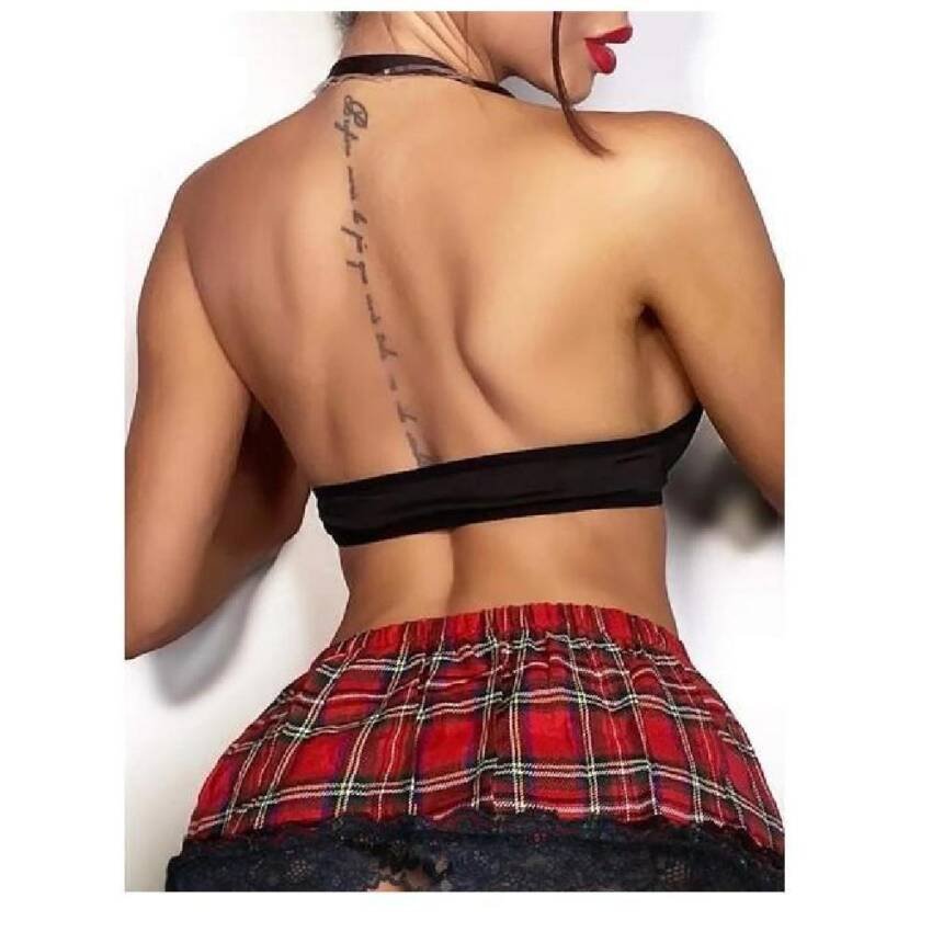 Lenceria Sexy Babydolls traje de tartán con tanga 2023 - Imagen 5