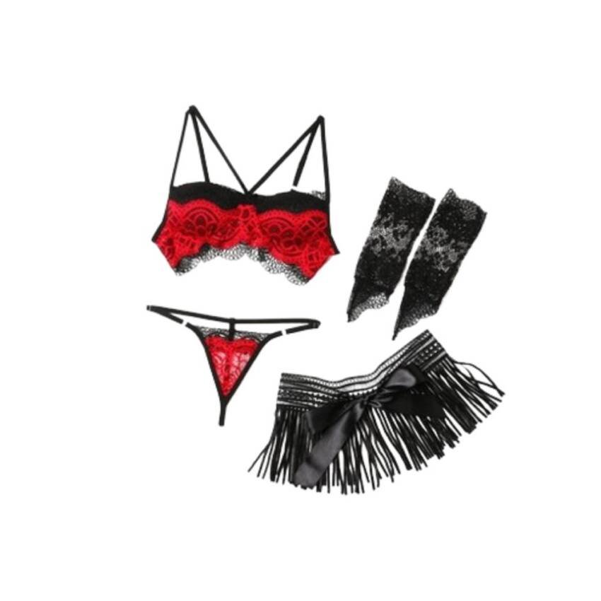 Lenceria Sexy  cinturilla con flecos bordada 5pzs