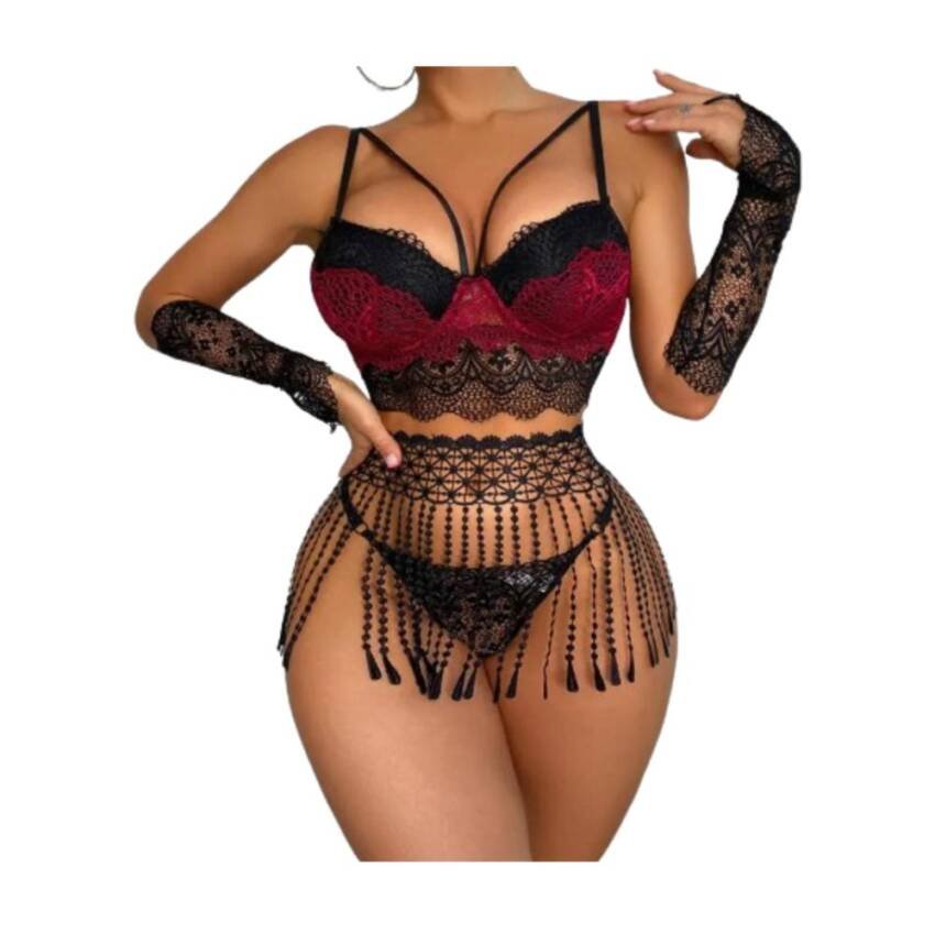 Lenceria Sexy  cinturilla con flecos bordada 5pzs - Imagen 2