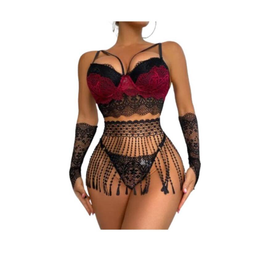 Lenceria Sexy  cinturilla con flecos bordada 5pzs - Imagen 6
