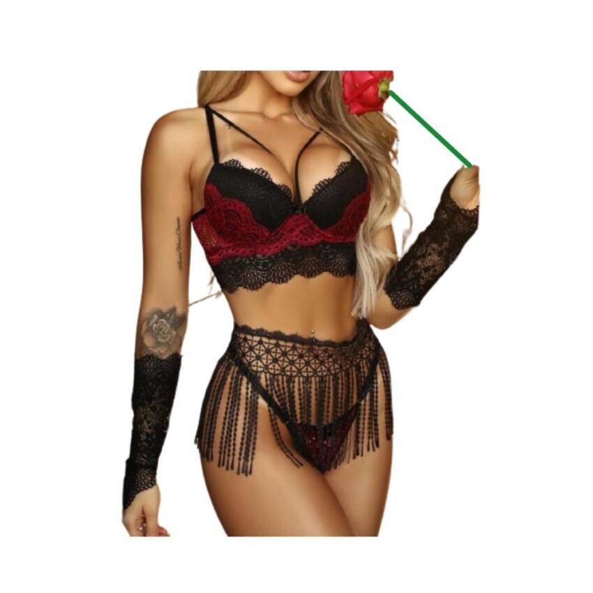 Lenceria Sexy  cinturilla con flecos bordada 5pzs - Imagen 7