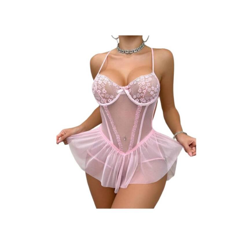 Lencería Sexy De Encaje, Parches y espalda descubierta Mujer