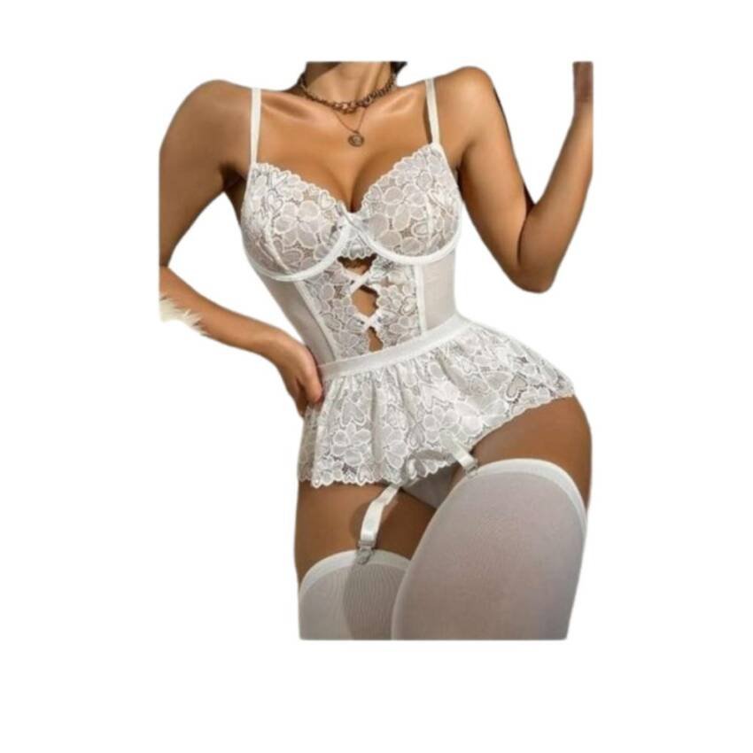Lencería Encaje Vestido Lazo Abertura Con Aro - Imagen 3