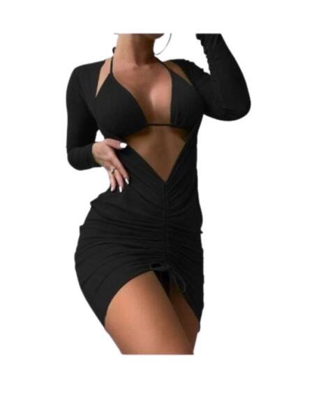 Traje Baño 3 Piezas Vestido Pareo Transparente Incluido