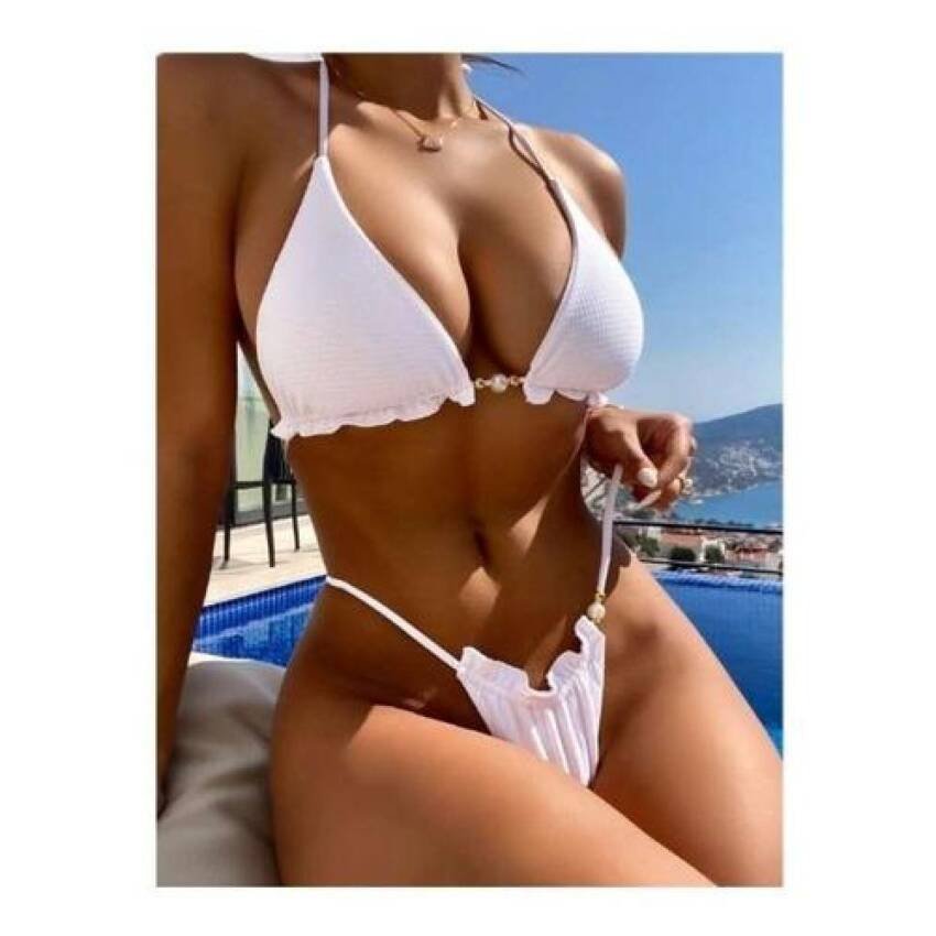 Traje Baño Perlas Tirantes Con Volados Parte Superior 2023 - Imagen 4
