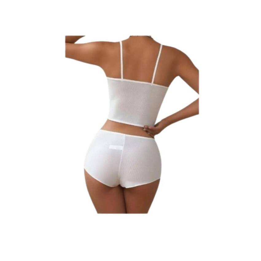 Lenceria Pijama Tela Seda Con Detalle Rosa Cuello Notch Sexy - Imagen 5