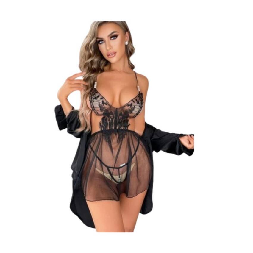 Lenceria Transparente Sexy Babydolls slip con malla 2023