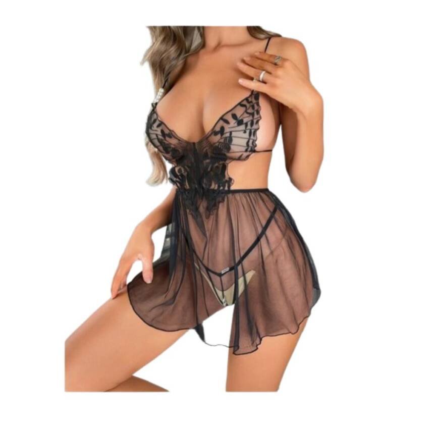 Lenceria Transparente Sexy Babydolls slip con malla 2023 - Imagen 3