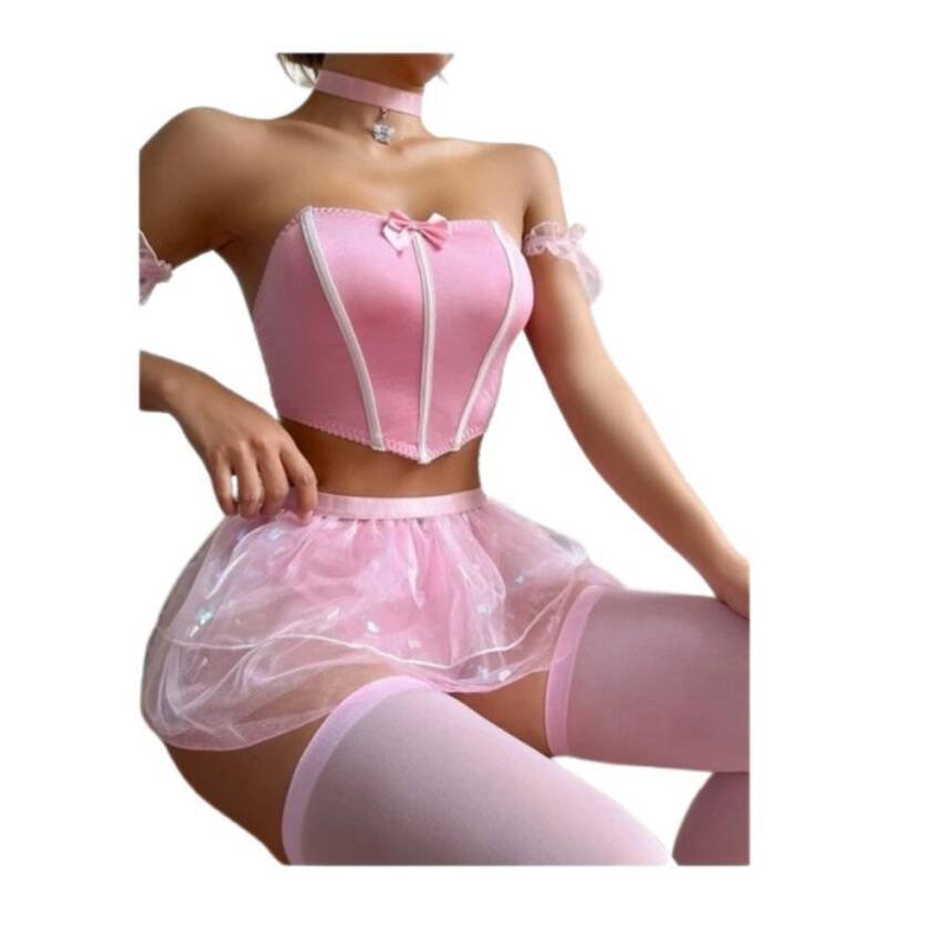 Set de lencería bandeau Rosa Sexy 8pzs incluye medias - Imagen 4