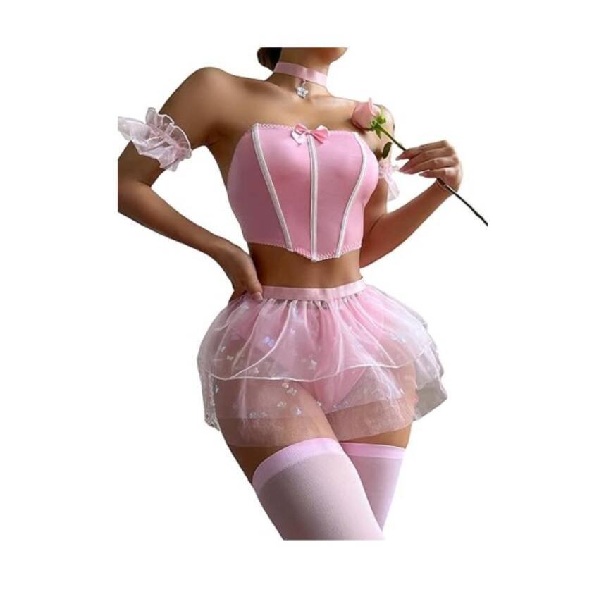 Set de lencería bandeau Rosa Sexy 8pzs incluye medias - Imagen 5