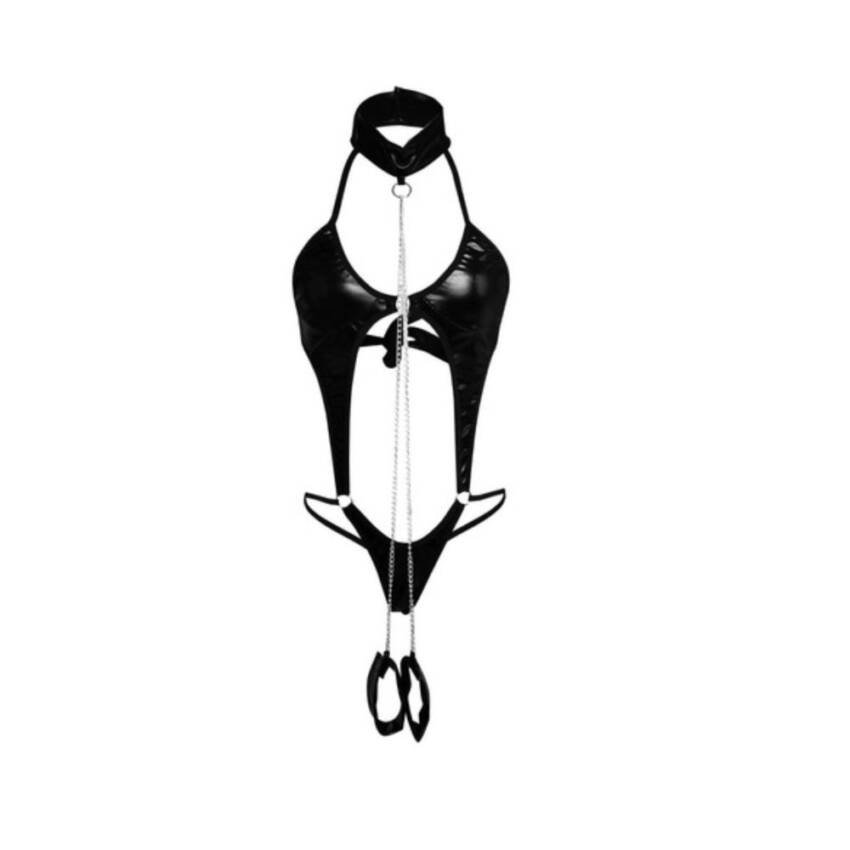 Lencería Erótica Mujer Sexy Eco Cuero Incluye Esposas