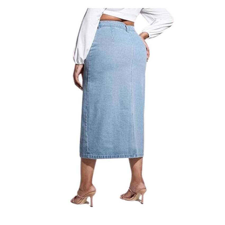 Falda Larga Jeans Mezclilla Botones Delantero Tiro Alto - Imagen 4