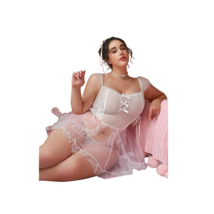 Lencería Vestido 2 Piezas Camisero con Decoración de Lazo - Imagen 2