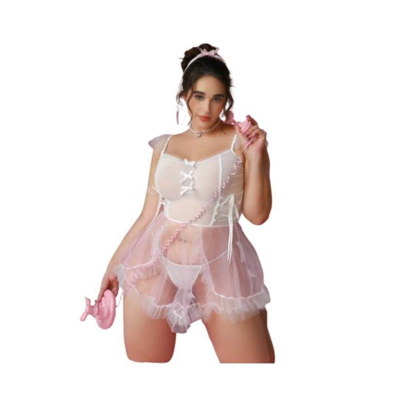 Lencería Vestido 2 Piezas Camisero con Decoración de Lazo - Imagen 3