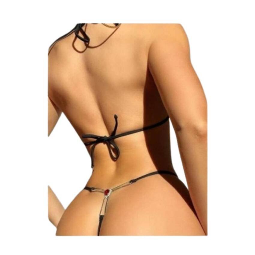 Traje Baño Bikini Hilo Detalle Piedra Roja Trasera Rubi - Imagen 5