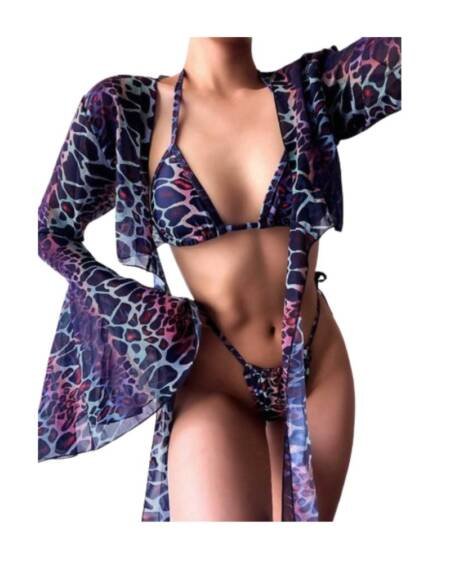 Traje Baño Bikini Corte Alto Leopardo 3 Pzas 2022 Brasileño