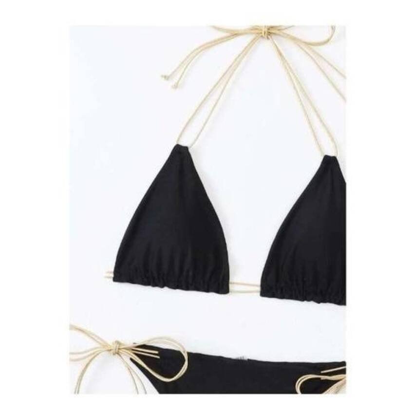 Traje Baño Corte Alto Tiras Doradas Triangulo Sexy - Imagen 4