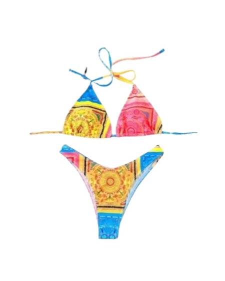 Traje Baño Tiro Alto Realce Con Almohadillas Multicolor Sexy