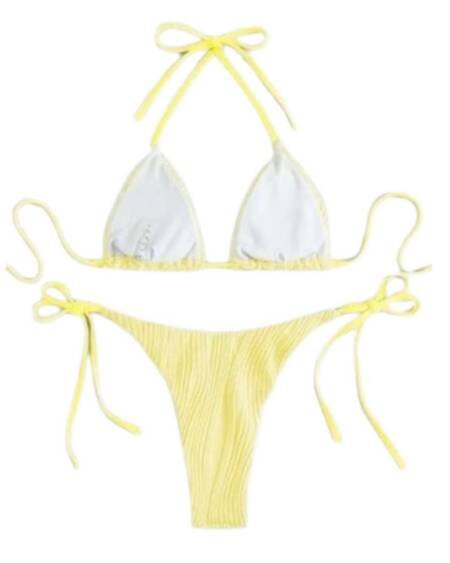 Traje Baño Tiro Alto Cintas Ajustables Tela Corrugada Realce