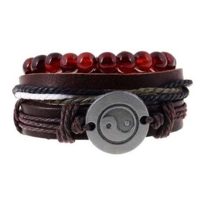 Pulseras Brazalete Cuero Genuino Tibetano Con Dije