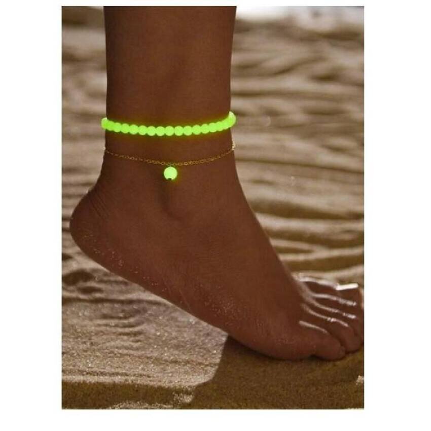 Pulsera Tobillera Flourescente brillante 2pcs con dije