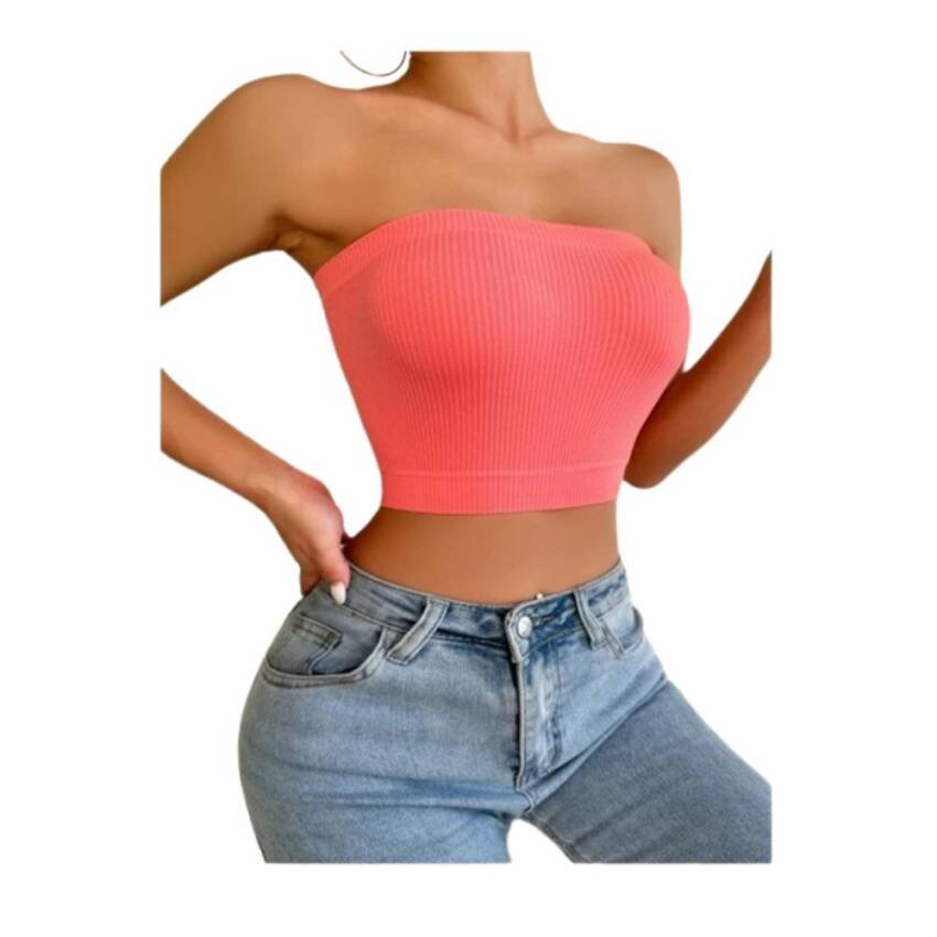 Crop Top Sujetador Unicolor Tejido Rosado Sandia