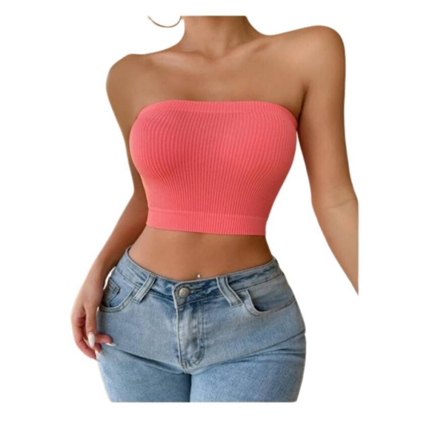 Crop Top Sujetador Unicolor Tejido Rosado Sandia - Imagen 3