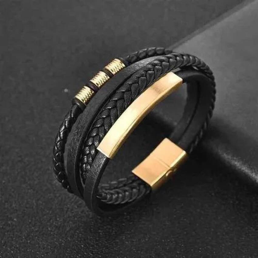 Pulsera Brazalete Multicapa Hombre O Mujer Cuero, Acero Inox