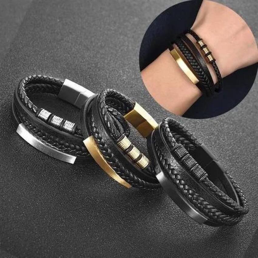 Pulsera Brazalete Multicapa Hombre O Mujer Cuero, Acero Inox - Imagen 2