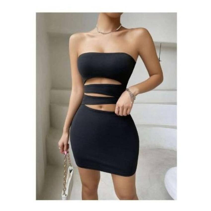Vestido Pegado Tubo Escote Abdomen Corto Hombros Descubierto - Imagen 2