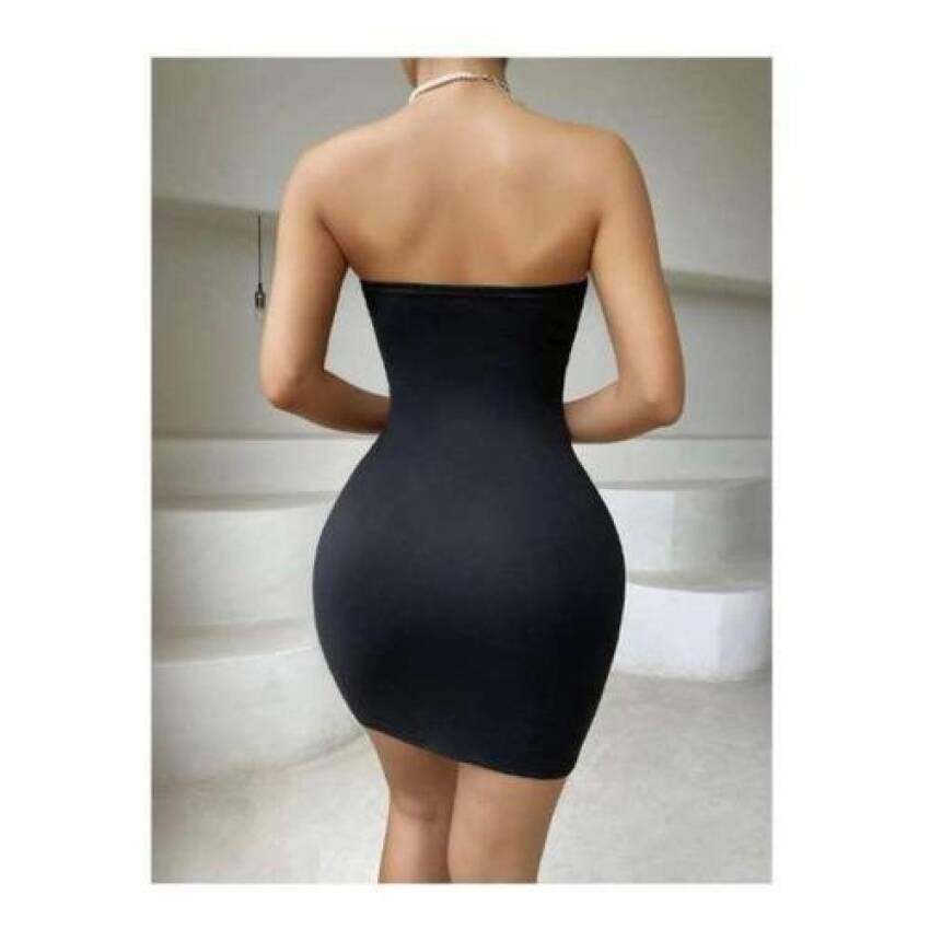 Vestido Pegado Tubo Escote Abdomen Corto Hombros Descubierto - Imagen 4
