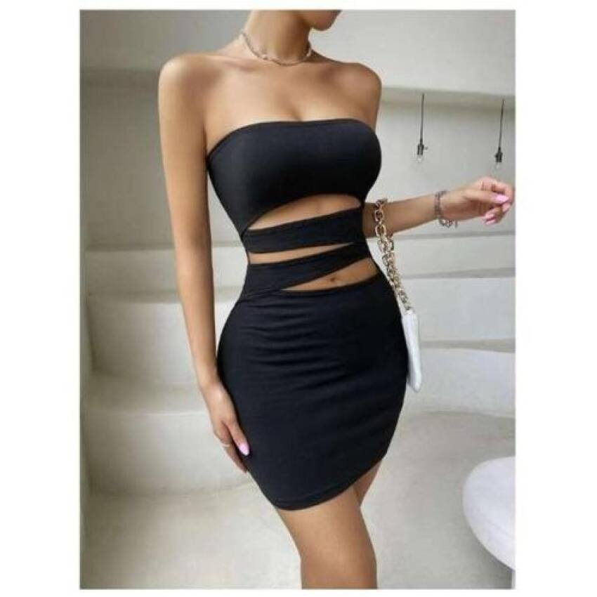 Vestido Pegado Tubo Escote Abdomen Corto Hombros Descubierto - Imagen 5