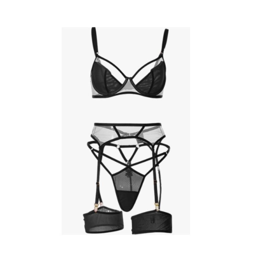 Conjunto de lencería Sexy brasier bragas liguero Erótico - Imagen 3