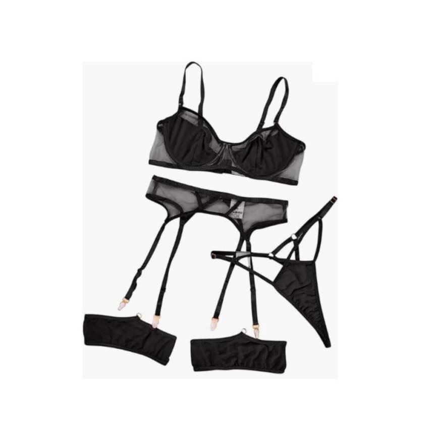 Conjunto de lencería Sexy brasier bragas liguero Erótico - Imagen 4