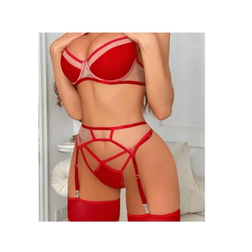 Conjunto de lencería Sexy brasier bragas liguero Erótico - Imagen 8