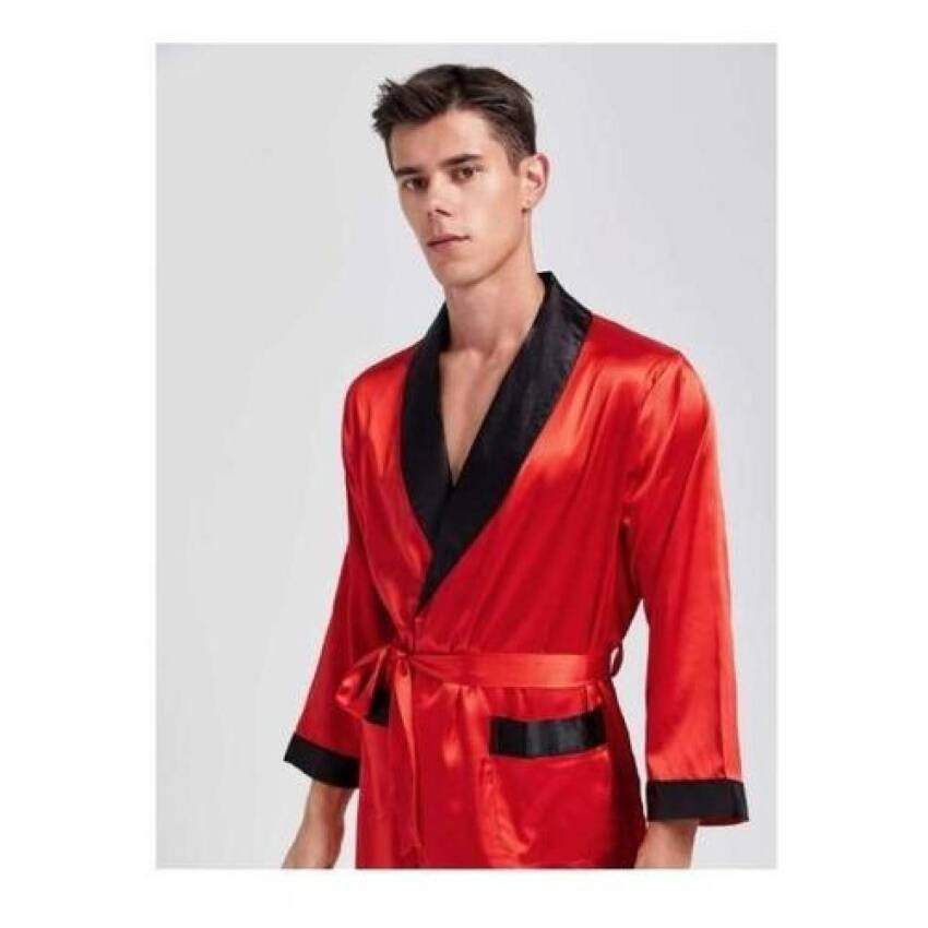 Bata Hombre Satin Seda Camison Kimono Estampado Original - Imagen 9