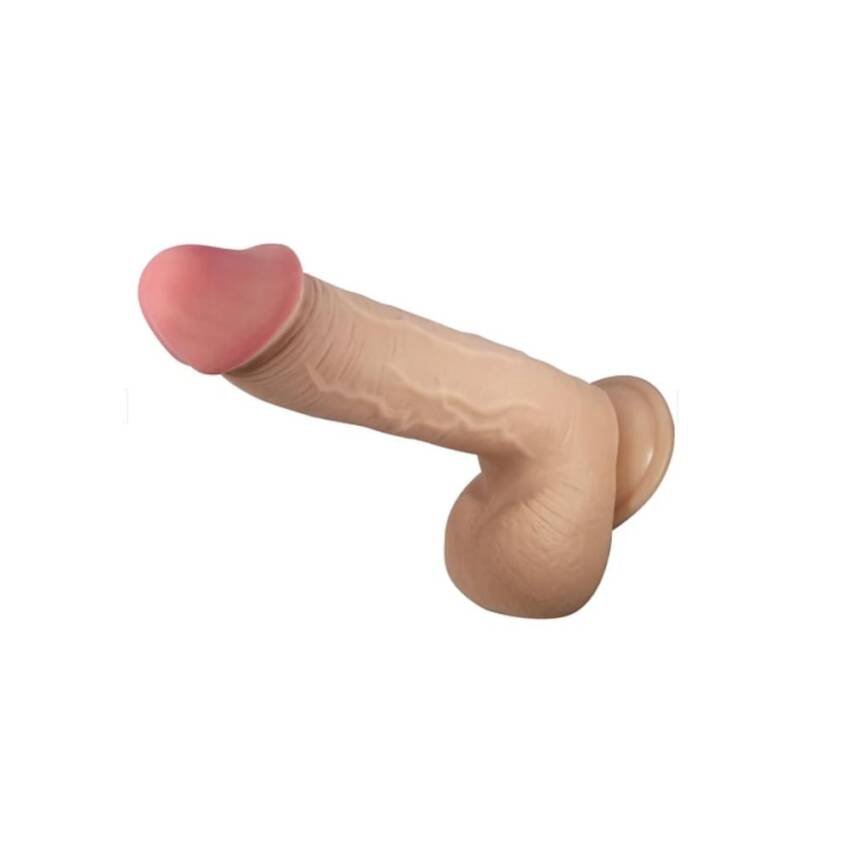 Dildo Estimulador con Testículos Piel Deslizante Suave Sexual