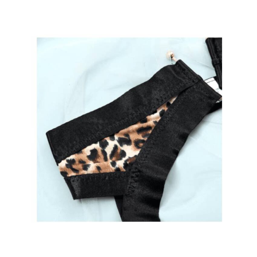 Body de encaje Sexy con Portaligas y corset Animal print - Negro/animal print - T.Unico - Imagen 8