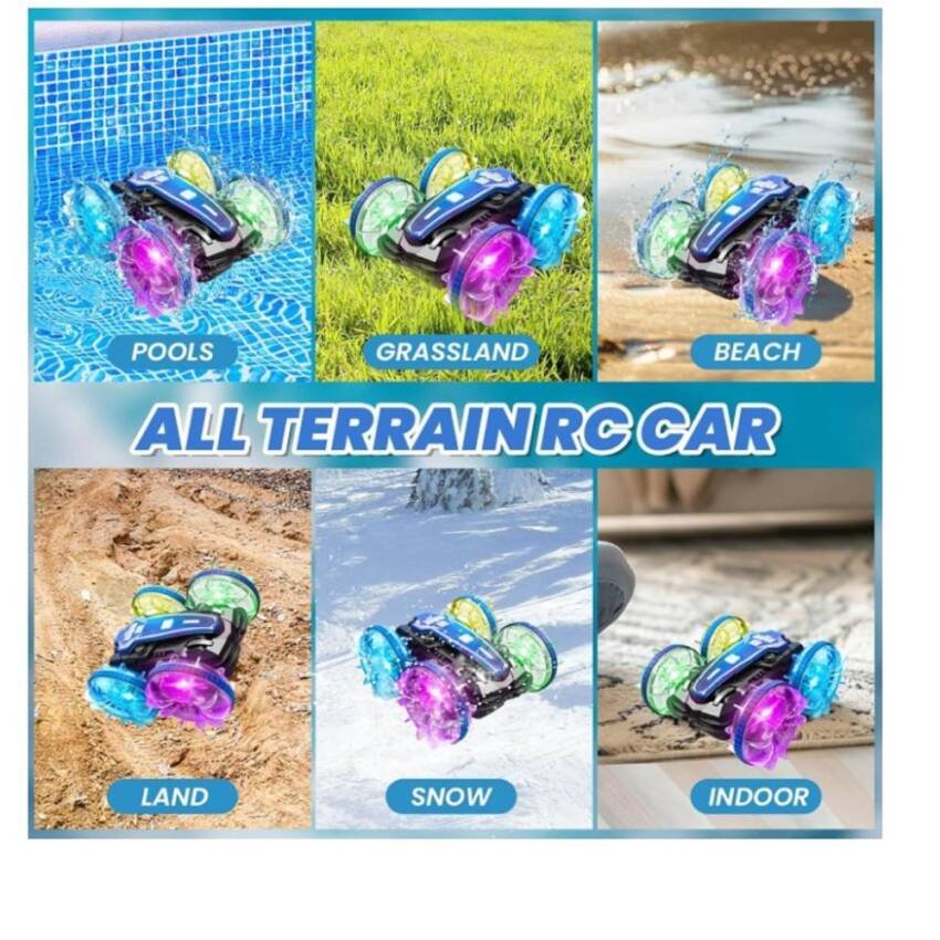Auto Coche a Control Remoto Anfibio y Tierra Todoterreno LED - Multicolor - Imagen 4