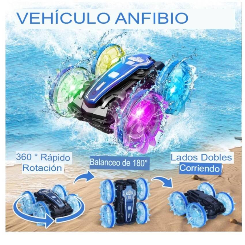 Auto Coche a Control Remoto Anfibio y Tierra Todoterreno LED - Multicolor - Imagen 5