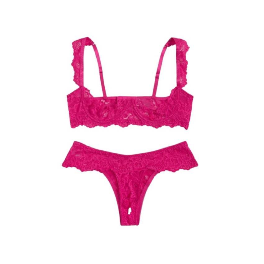 Lencería Ropa Interior Sexy con encaje de contraste aros 2pz - Imagen 9