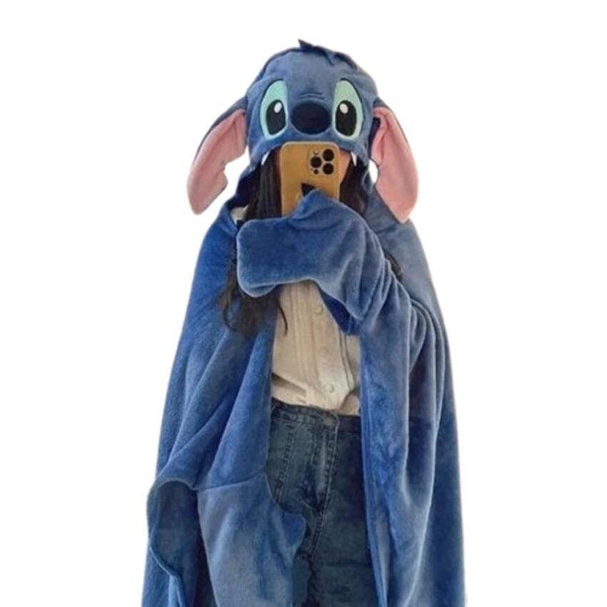 Manta Anime con Capucha Suave para Siesta y Descanso - Azul
