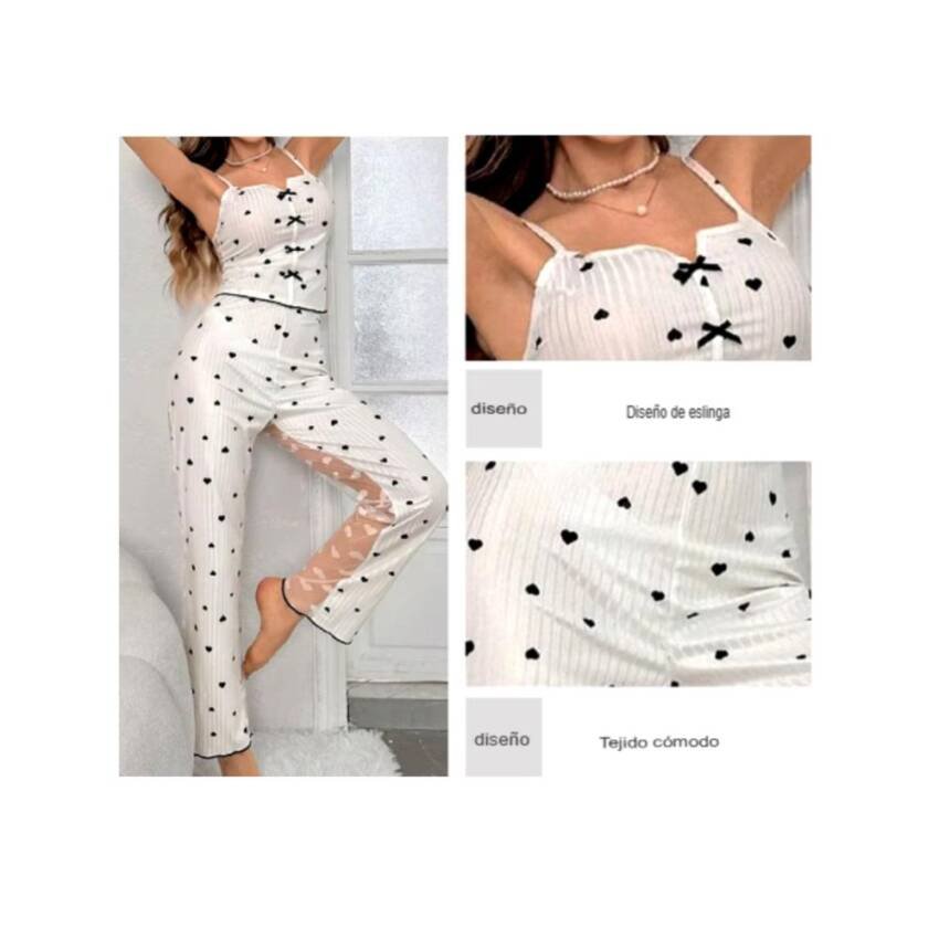 Pijama Sexy Lencería 2Piezas Encaje Malla Transparente Mujer - Imagen 6