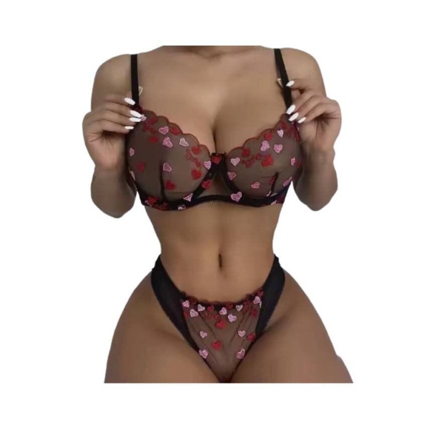 Conjunto Lenceria Transparente Sensual Calzon Y Sosten Sexy