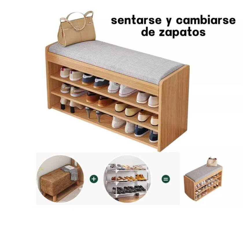 Banco Zapatero 3 Niveles con Cojín y Almacenamiento Oculto - Imagen 4