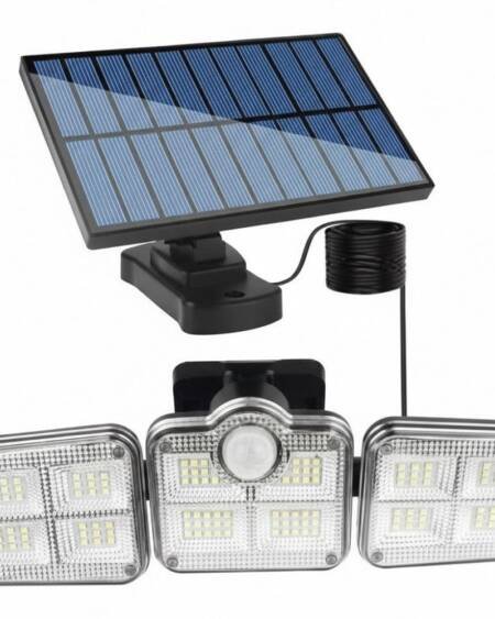 Luz Solar Foco Triple Cabezal Con Sensor De Movimientos Negro Con Cable