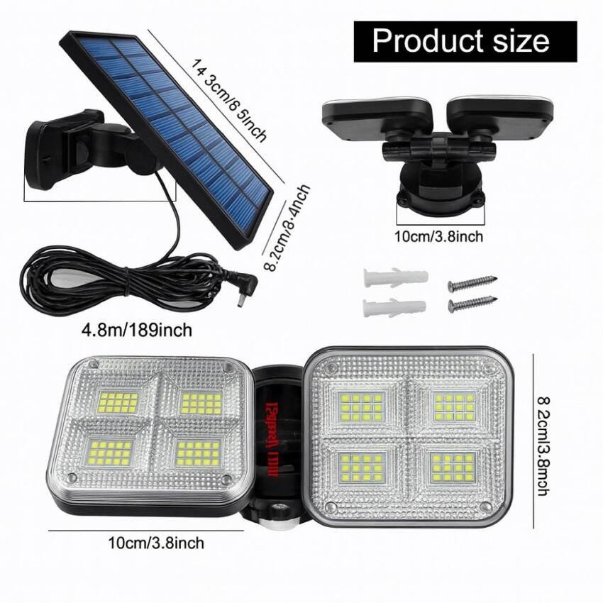 Luz Solar Foco Triple Cabezal Con Sensor De Movimientos Negro Con Cable - Imagen 4