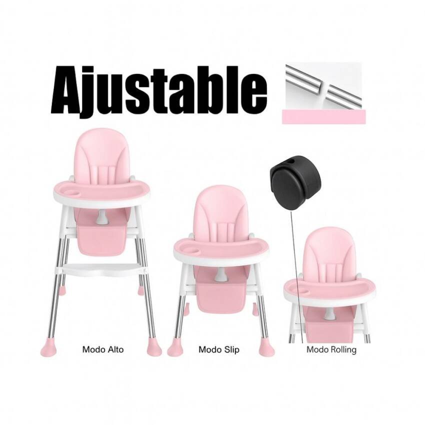 Silla De Comer Para Bebés Portátil Con Ruedas Ajustable - Imagen 13