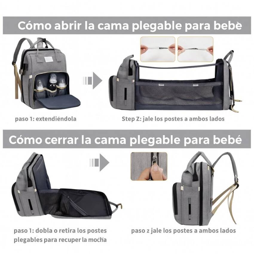 Mochila 3 En 1 Pañalera Cuna Y Mudador Portátil Para Bebés - Imagen 3